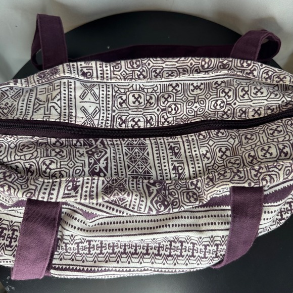 XL Tote Bag Geometric Print Canvas Shopper‎ Travel Beach Bag Purple White 12x15 - Picture 6 of 9